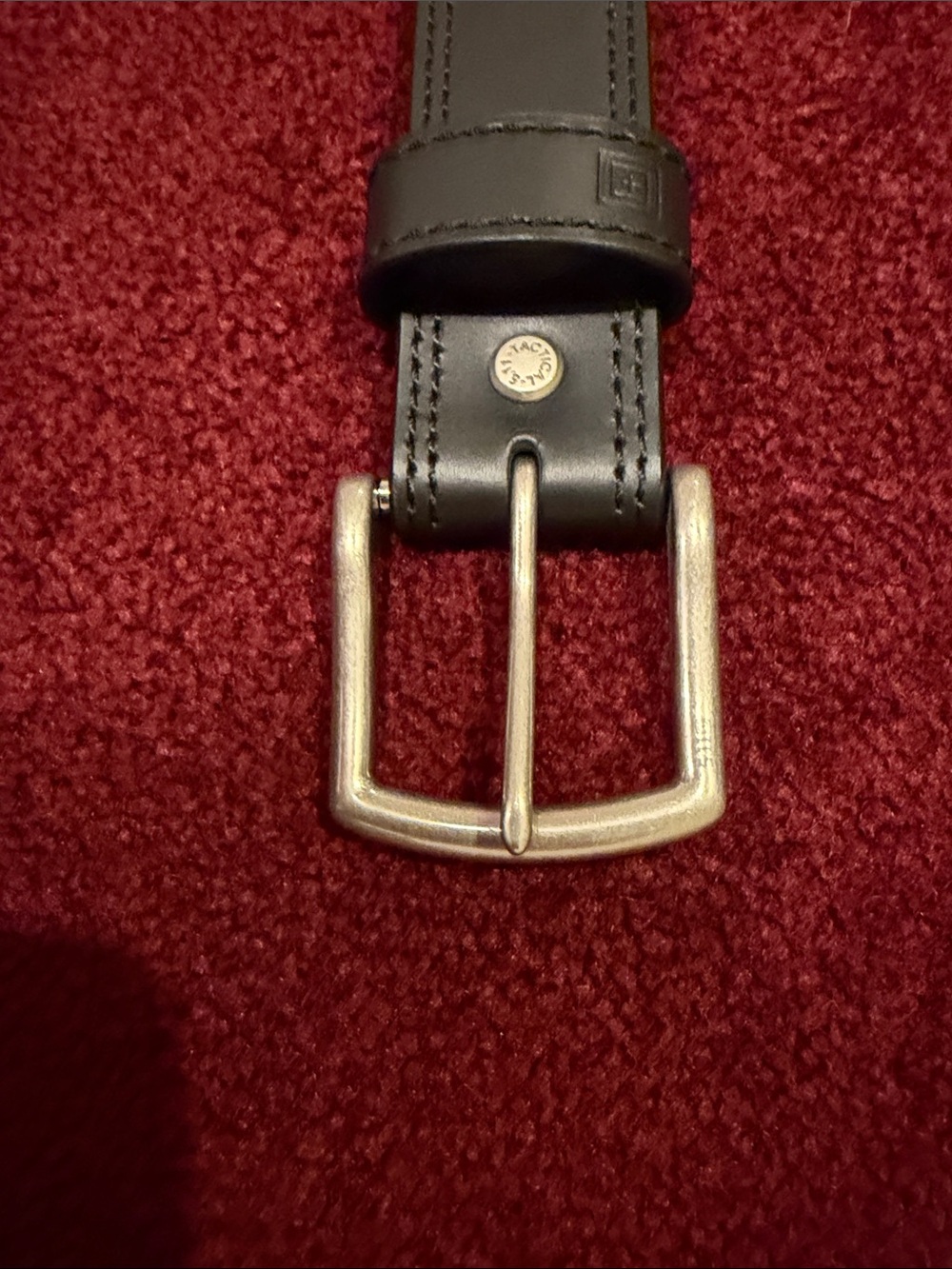 Men's 5.11 Black Leather Belt with Silver Buckle 44” - 46” waist.